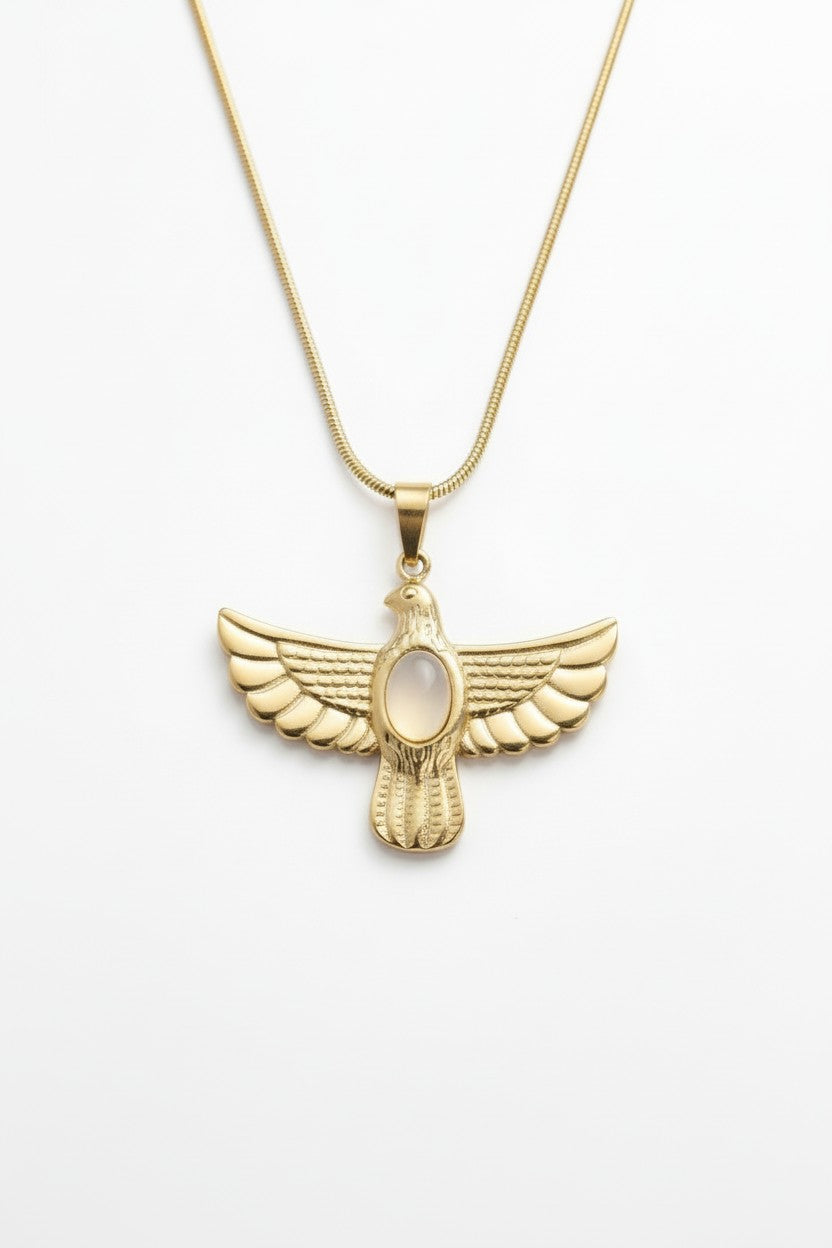 Winged Dove Medallion Necklace fine chain necklace close-up detail shot showing craftsmanship, ZARIÉ fine jewellery HARMONIE collection