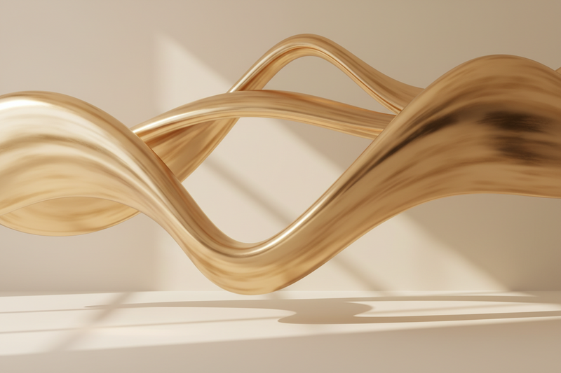 Gold abstract sculpture on a beige background