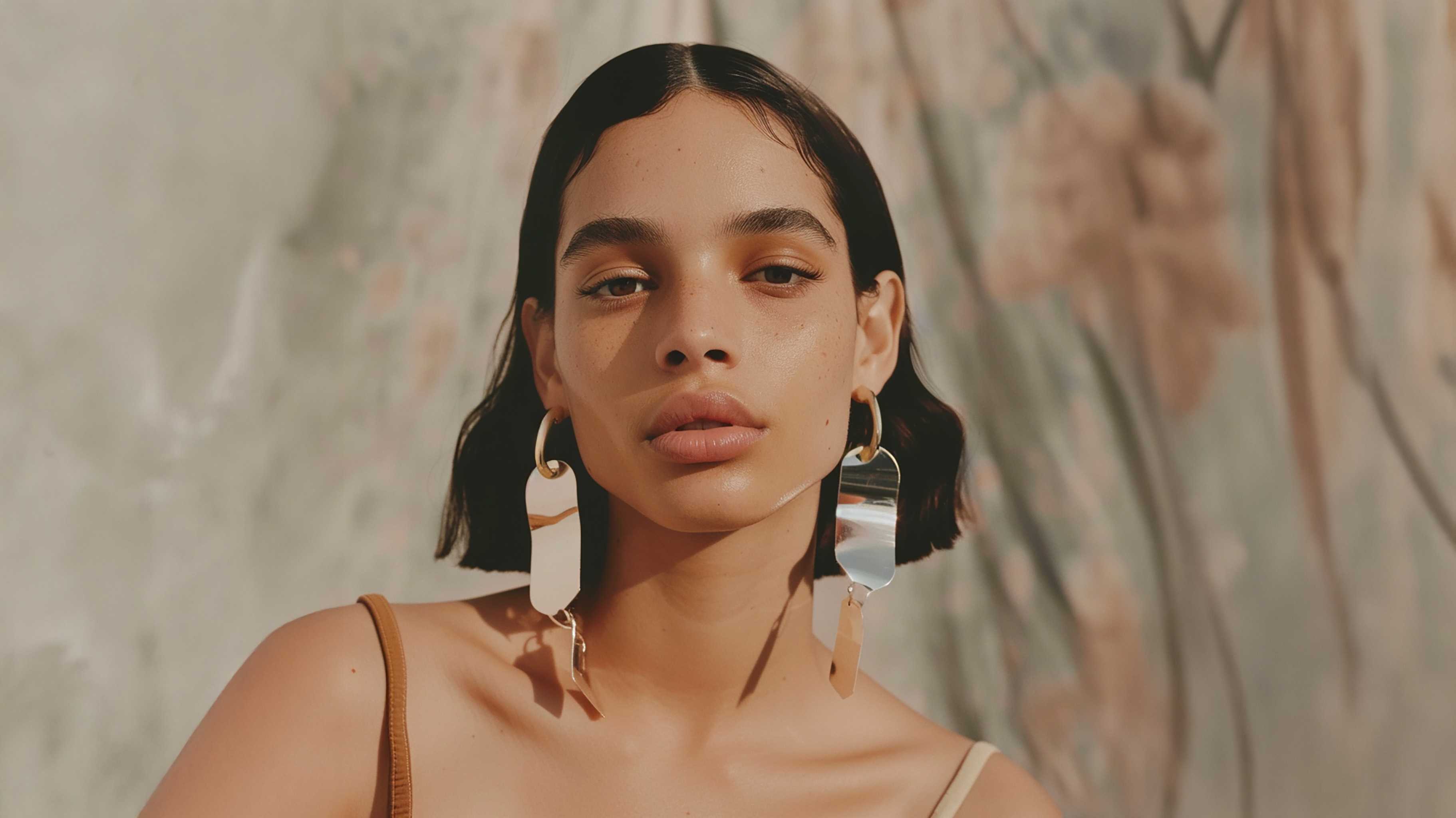 model wearing statement earrings