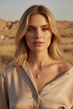 Élan Drop Necklace drop earrings lifestyle shot worn on model against neutral background, ZARIÉ fine jewellery LUMIÈRE collection