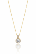 Élise Halo Necklace fine chain necklace on clean white background, product flat lay, ZARIÉ fine jewellery LUMIÈRE collection