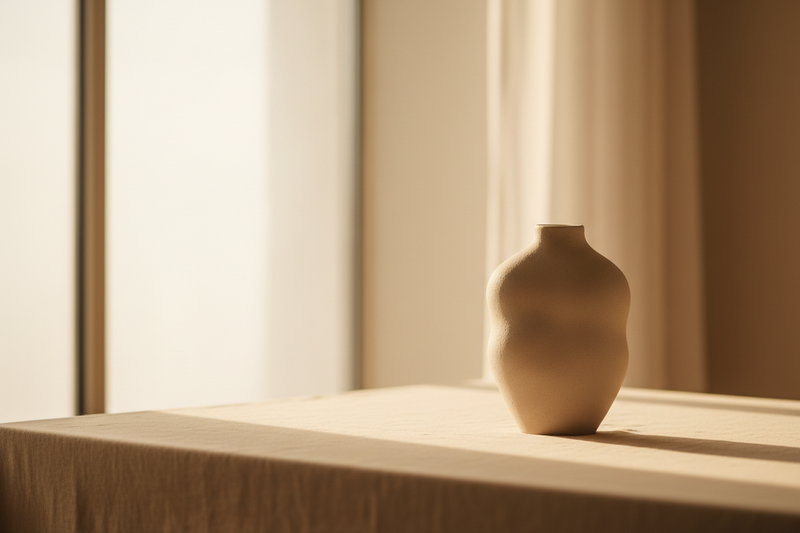 Sculptural vase on a surface with a neutral background
