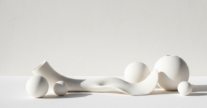 White abstract sculpture on a light gray background